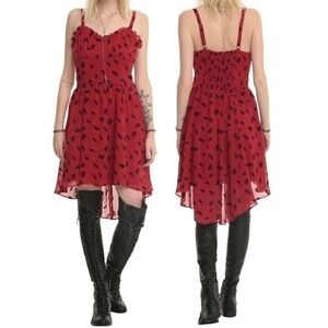 Royal Bones Red & Black Feather High-Low Dress